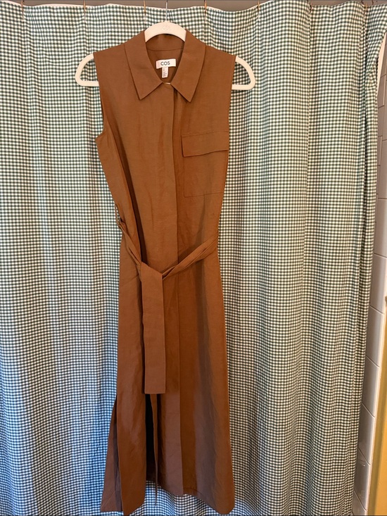 COS Dresses & Skirts - COS Carmel  Brown Sleeveless Belted Shirt linen  Dress